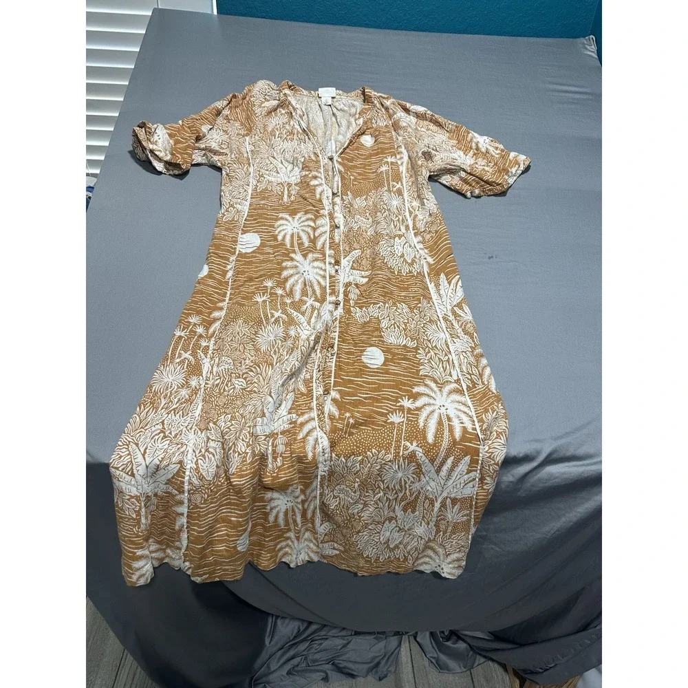 Desmond Dempsey X H&M Kaftan Dress L Midi Tropical Button Up L - Picture 3 of 7